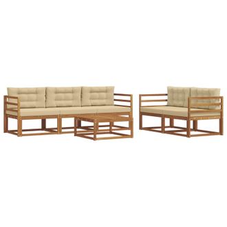vidaXL Conjunto De Sof&aacute;s De Exterior Con Coj&iacute;n 6 Pcs Natural Y Beige Vidaxl