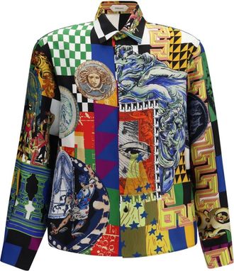 Versace Camicia regular in twill di seta stampato - - Shirts - Uomo - Multicolore - M