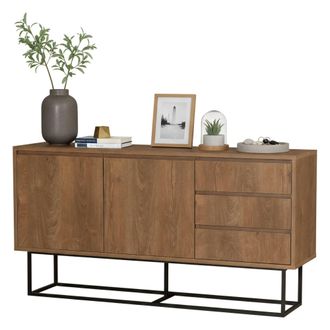 Dmora Consola Dicesar, Mesa Multiusos, Gabinete De Soporte, Escritorio De Pasillo, 140x36h72 Cm, Nogal Y Negro - Dmora