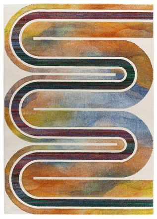 Atticgo Alfombra geom&eacute;trica beige/multicolor 140x200 cm