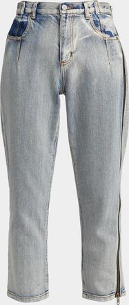 3.1 Phillip Lim Straight-Leg Cropped Jeans with Side Zipper Detail