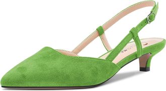 Castamere Women Kitten Low Heel Pointed Toe Pumps Court Shoe Slingback Classic Dress Office Sandals Slip-on 3.5 CM Heels Emerald Green Suede 7.5 UK