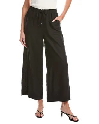 Max Studio Elastic Waist Linen-Blend Wide Leg Pant