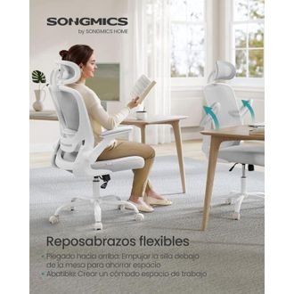Songmics Songmics - Silla de Oficina, Silla de Escritorio de Malla, Silla Giratoria Ergonómica, Soporte Lumbar, Oscilante, Asiento de 53 cm, Apoyabrazos