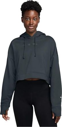 Nike Pro Therma-FIT Fleece Hoodie Womens Sweatshirt Seaweed/White : LG (US 12-14), Elastane/Polyester