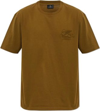 Etro T-shirt met Pegasus-reli&euml;f - Heren - T-shirts - Bruin - L - Katoen - Tops