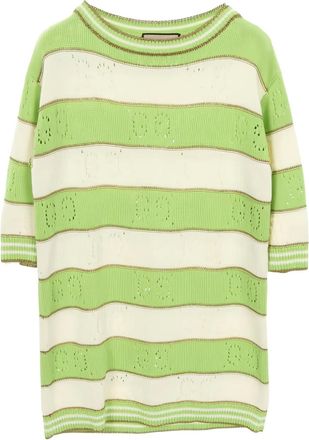 Gucci 2010s stripe knit three-quarter sleeve t-shirt - Green