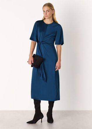 Whistles Satin Twist Waist Midi Dress in Blue at Nordstrom, Size 14