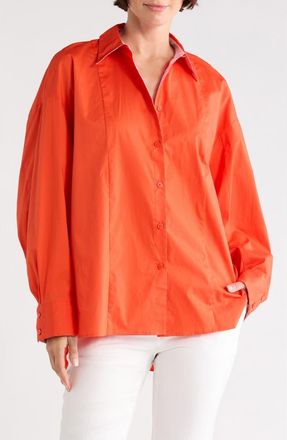 Diane Von F&uuml;rstenberg Laura Oversize Button-Up Tunic Shirt in Burnt Orange at Nordstrom Rack, Size Medium