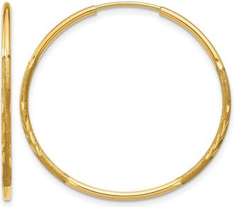 Diamond2Deal 14k Yellwo Gold 1.0mm Diamond-cut Round Hoop Earring 25 mm