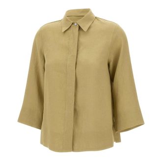 Elena Miro Blouses, female, Green, Size: 2XL Linen Shirt