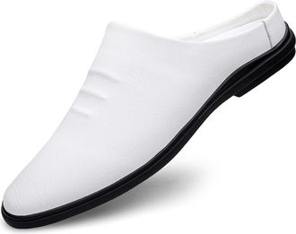 Generic Mens Mule Sandals Loafer Fashion Slip-on Leather Formal Wear Casual Comfortable Soft Backless Dress Slippers (White,6.5)