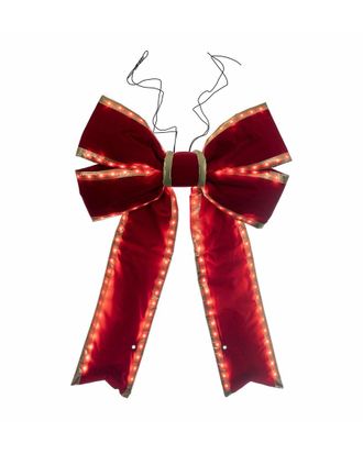Vickerman 24In X 30In Red Velvet Gold Trim Outdoor Christmas Bow With Uv Treated Material & Wire To Hang