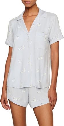 Eberjey Gisele Printed Relaxed Jersey Knit Short Pajamas in Large Swans Ice Bue/Ivory at Nordstrom, Size X-Large