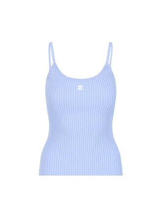 Courr&egrave;ges Top, Light Blue, Thin Shoulder Straps, Round Neckline