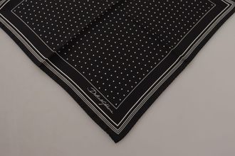 Dolce & Gabbana Mens Black Polka Dots Dg Logo Square Handkerchief Silk Accessory
