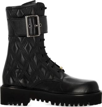 Valentino Garavani VLogo leren combat boots - Zwart