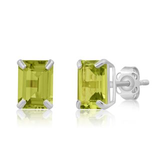 MAX + STONE 14k White Gold Solitaire Emerald-Cut Gemstone Stud Earrings (7x5mm)