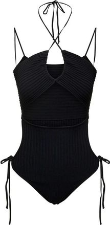 ADĀMO Andrea Adamo Zwarte Geribbelde Halterneck Bodysuit - Dames - Bodies - Zwart - M - Tops