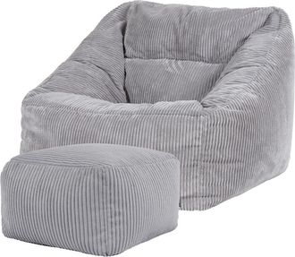 Icon Brand Puf sillón con reposapiés cuadrado en pana gris claro