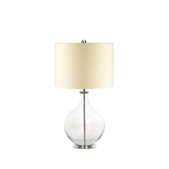 Loops Table Lamp Clear Pear Shaped Glass Base Cream Linen Fabric Shade LED E27 60W