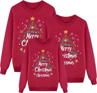 Generic Christmas Jumpers Matching Family Long Sleeve Round Neck Snowflake Xmas Tree Sweatshirts Novelty Family Christmas Pullovers for Men, Women and Kids Wo