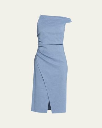 A.L.C. Lyra Draped Linen-Blend Midi Dress
