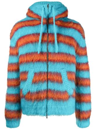Marni striped knitted hoodie - Blue