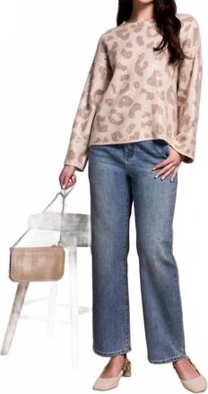 Tribal Sequin Animal Print Crew Neck Jacquard Sweater In Sandstone