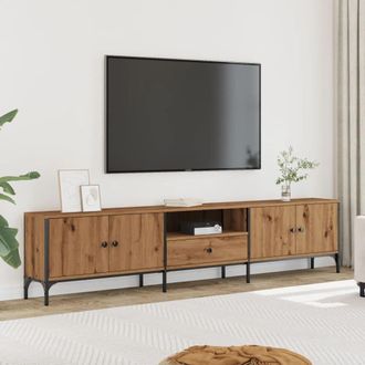 Berkfield Home TV Cabinet with Drawer Artisan Oak 200x25x44 cm Engineered Wood in Brown | Size: 200 x 25 x 44 cm