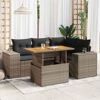 vidaXL Set De Muebles De Jard&iacute;n 5 Pzas Y Cojines Rat&aacute;n Sint&eacute;tico Negro