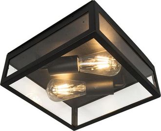 QAZQA Moderno Plaf&oacute;n Exterior Inteligente Industrial Negro Con 2 St64 Wifi - Rotterdam Acero Inoxidable /vidrio Cuadrada Adecuado Para Led Max. 2 X 7 Watt -