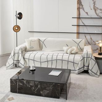 OEM Manta/colcha Grande Lavable De Chenilla Con Delicados Flecos, Gris Claro, 180 X 300 Cm