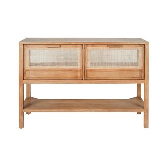 Miliboo Mueble De Ba&ntilde;o De Madera Maciza De Teca Y Rejilla De Rat&aacute;n L120 Cm Rivo
