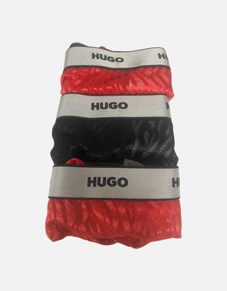 HUGO BOSS Womens 3-Pack Classic Logo Lace Thongs Gift Set, Red/black w/ silver - Size: 16
