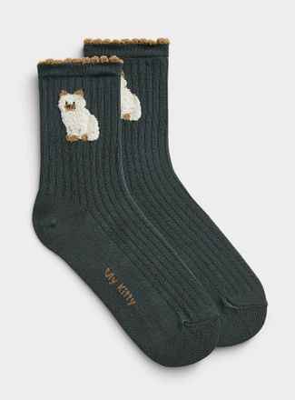 Simons Womens Scalloped-edge kitten ankle socks