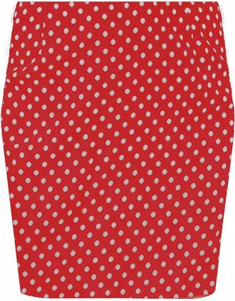 Generic Womens Plain Bodycon Stretch Short MINI Office Pencil Ladies Skirt Plus Size (UK, Alpha, S, Regular, Regular, Red Polka Dot)