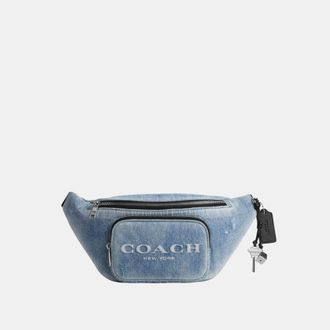 Coach Mens Travis Belt Bag 35 In Loved Denim With Charms - Dark Blue Leather - One Size