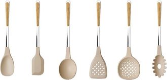 Neva Juego 6 utensilios de cocina acero inoxidable con mango efecto madera