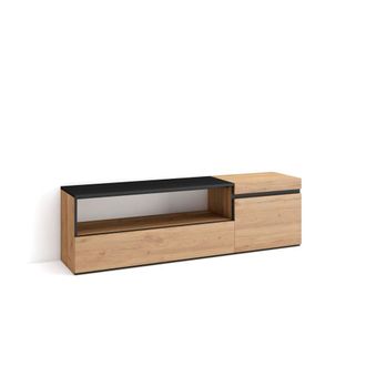Skraut Home Mueble tv efecto madera roble y negro 150x35x45cm