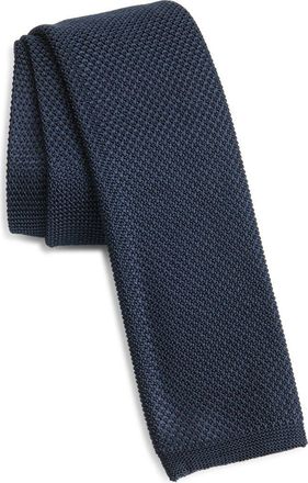 BOSS Solid Knit Silk Tie in Dark Blue at Nordstrom