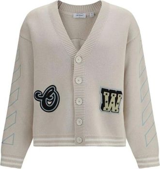 Off-white Truien & Vesten, Heren, Beige, M, Katoen, Star Logo Varsity Knit Cardigan