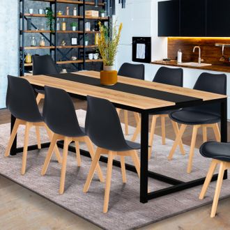 IDMarket Mesa De Comedor Dover Para 8 Personas Con Banda Central Negra, Dise&ntilde;o Industrial 180 Cm