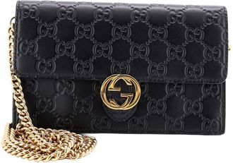Gucci Black Guccissima Leather Icon Wallet On Chain (Authentic Pre-Loved)