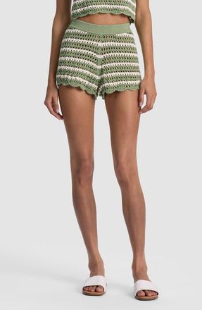 Alice & Olivia Bobbi Stripe Crochet Cotton Shorts in Sage/Soft White at Nordstrom, Size X-Small