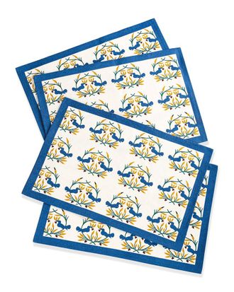 Tiramisu Set Of 4 Bluebird Blooms Block Print Placemats