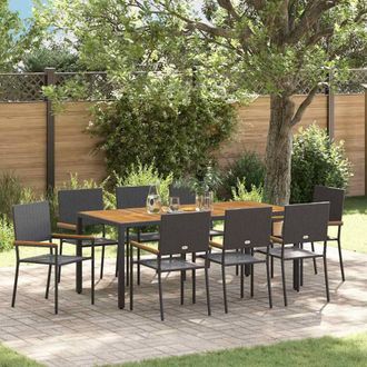 Berkfield Home 9 Piece Garden Dining Set Black Poly Rattan