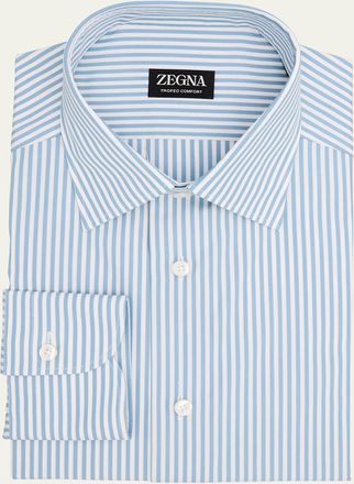Ermenegildo Zegna Mens Trofeo Cotton Stripe Dress Shirt