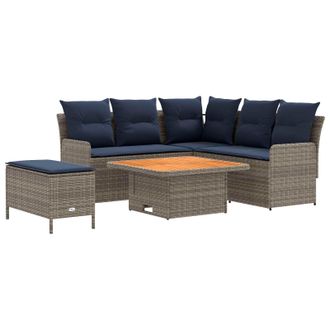 vidaXL Juegos De Muebles 5 Uds. Gris Y Azul Marino Rat&aacute;n Sint&eacute;tico Vidaxl