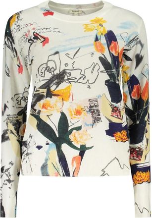 Desigual Nantes T-shirt met Lange Mouwen- Ronde Hals en Logo - Dames - Ronde hals truien - Wit - XS - Linnen - Truien & Vesten